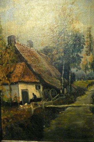 Boederij, kar, boer, kippen, aan het water